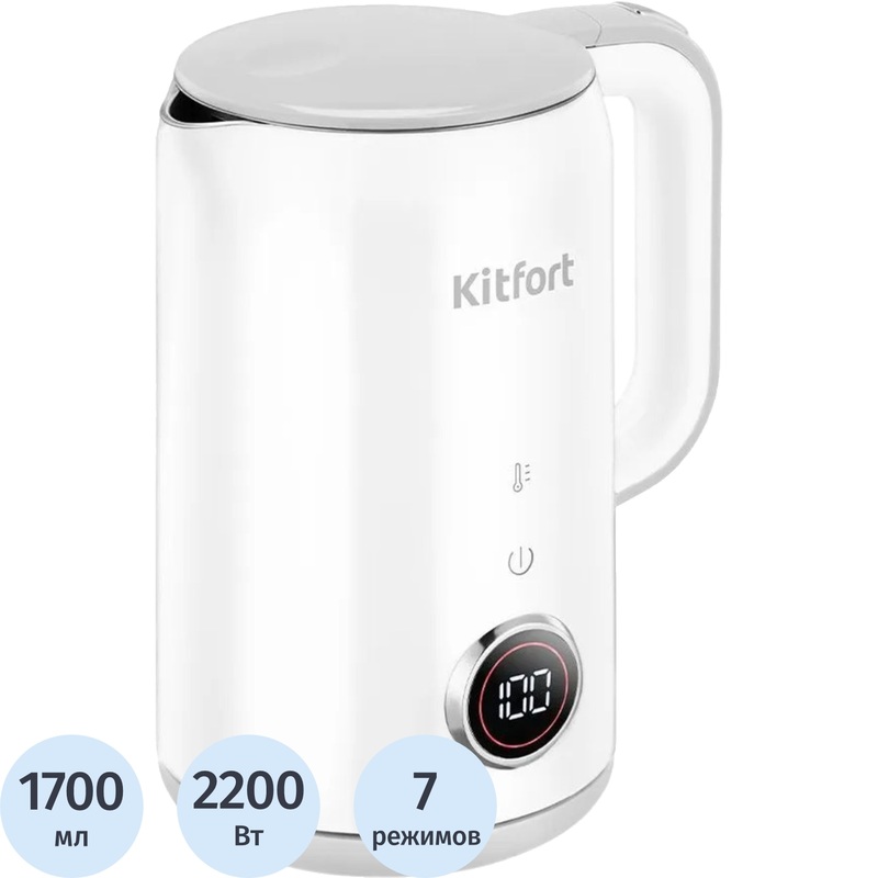 Изображение товара Чайник электрический Kitfort КТ-6699 белый Изображение товара Чайник электрический Kitfort КТ-6699 белый