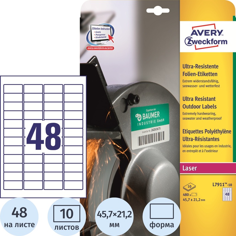 Изображение товара Этикетки самоклеящиеся Avery Zweckform суперпрочные L7911-10 45.7x21.2 мм