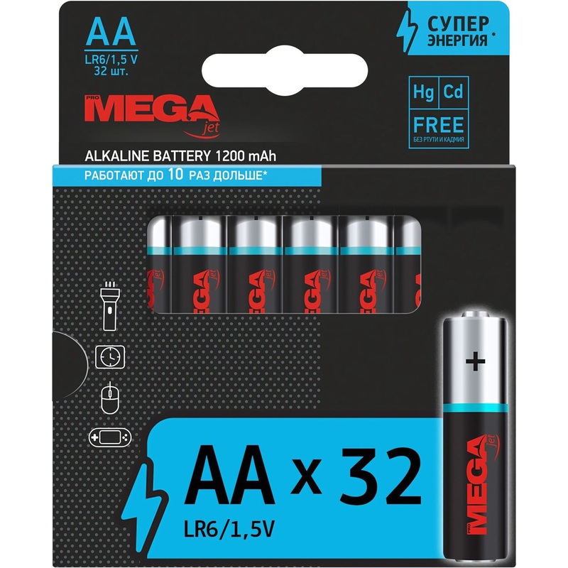 Изображение товара Батарейки АА пальчиковые Комус (ProMega) 32 штуки в упаковке