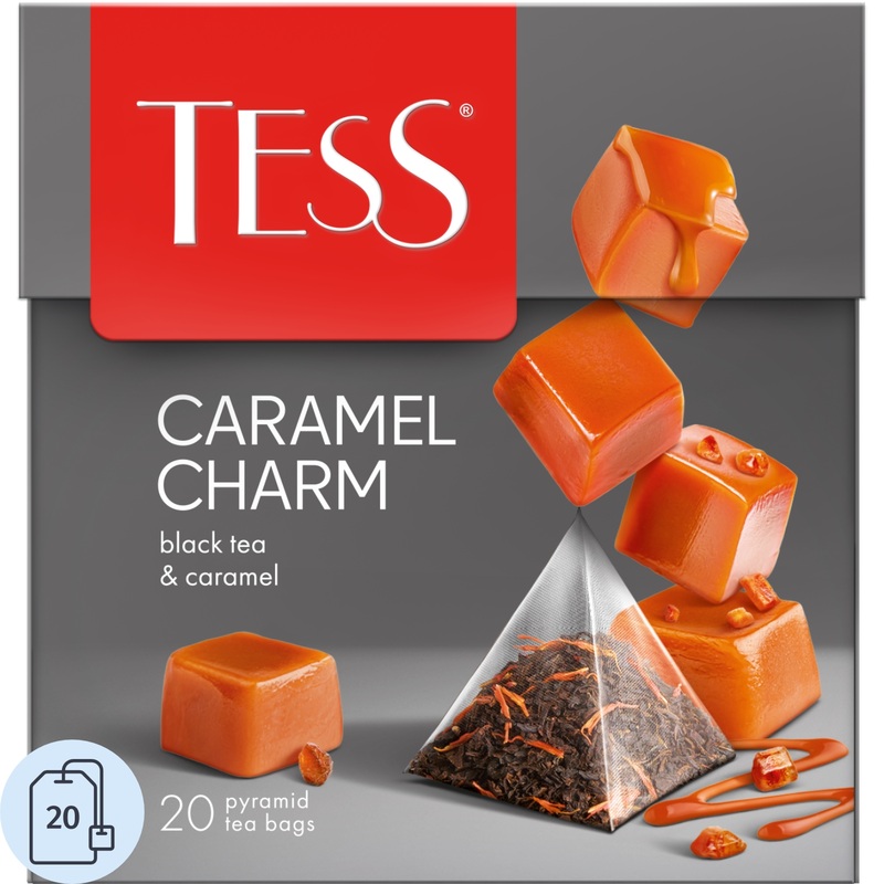 Изображение товара Чай черный Tess Caramel charm 20 пирамидок натуральный ароматизатор карамель