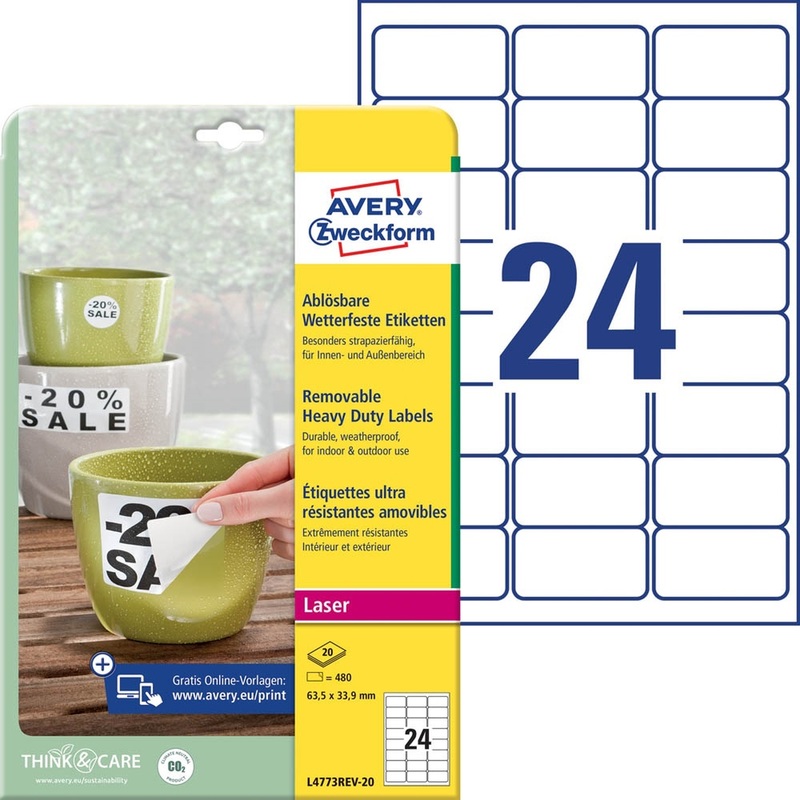 Изображение товара Этикетки самоклеящиеся всепогодные 63.5x33.9 мм белые 24 штуки А4 (20 листов в упаковке)