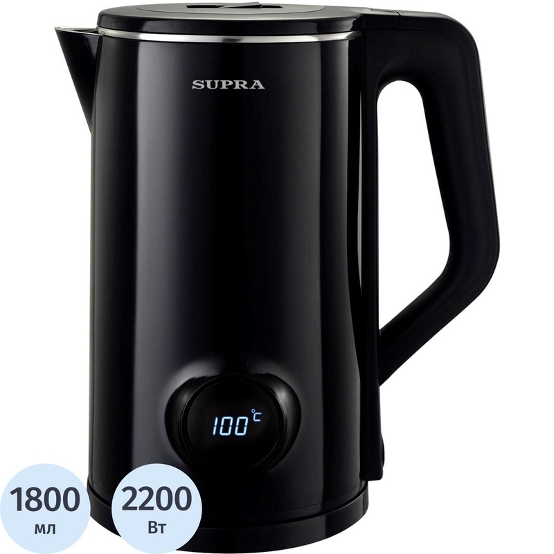 Изображение товара Электрический чайник Supra KES-1882DP чёрный 1800 мл, 2200 Вт, фильтр накипи