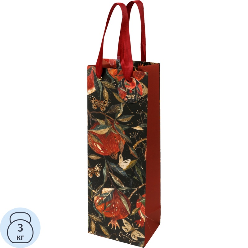 Изображение товара Пакет подарочный под бутылку с тиснением Bruno Visconti Premium Flora Гранат (36x12.3x9 см)