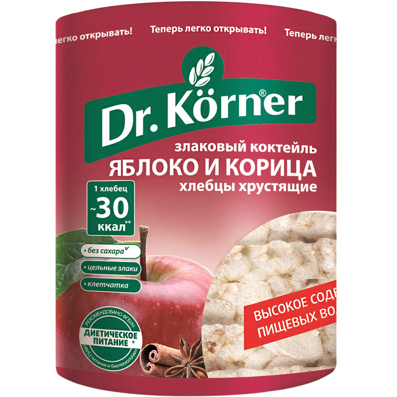 Изображение товара Хлебцы Dr.Korner Злаковый коктейль яблоко с корицей пшеничные 90 г