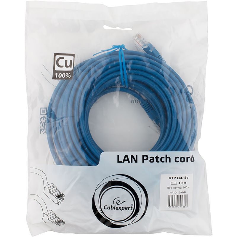 Изображение товара Патч-корд витая пара Cablexpert 5e 10 м RJ-45 UTP медь синий