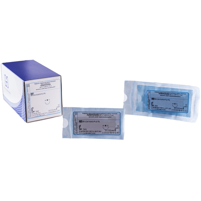 Изображение товара Шовный материал Полипропилен 6/0 75 см с режущей иглой 13 мм 20 штук