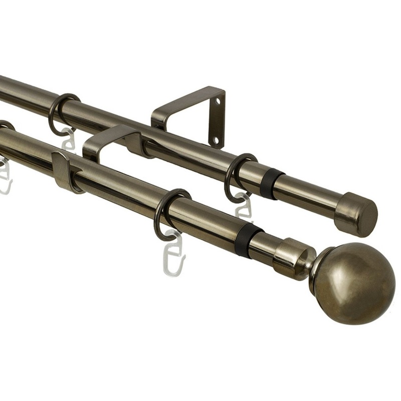 Изображение товара Карниз двухрядный телескопический с золотым антик Finish 160-320 см для штор