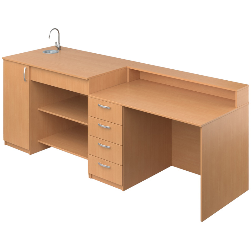 Изображение товара Стол демонстрационный с сантехникой для кабинета химии (бук, 2400х750х900 мм)