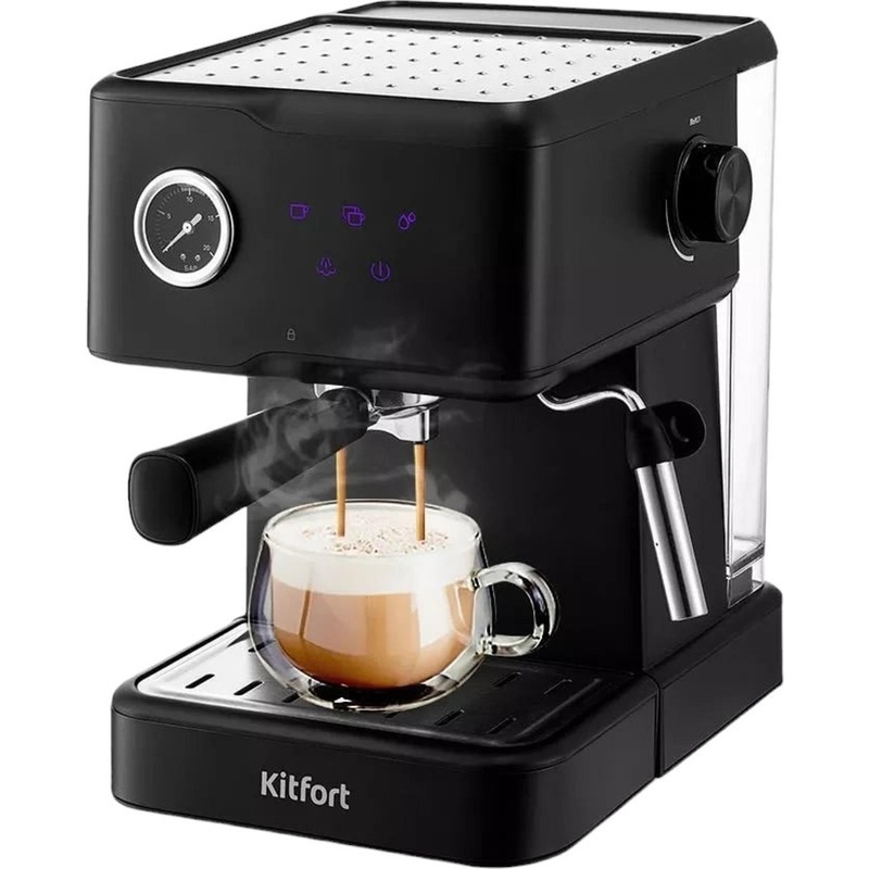 Изображение товара Кофеварка рожковая Kitfort КТ-7124, эспрессо и капучино, 950 Вт, черная