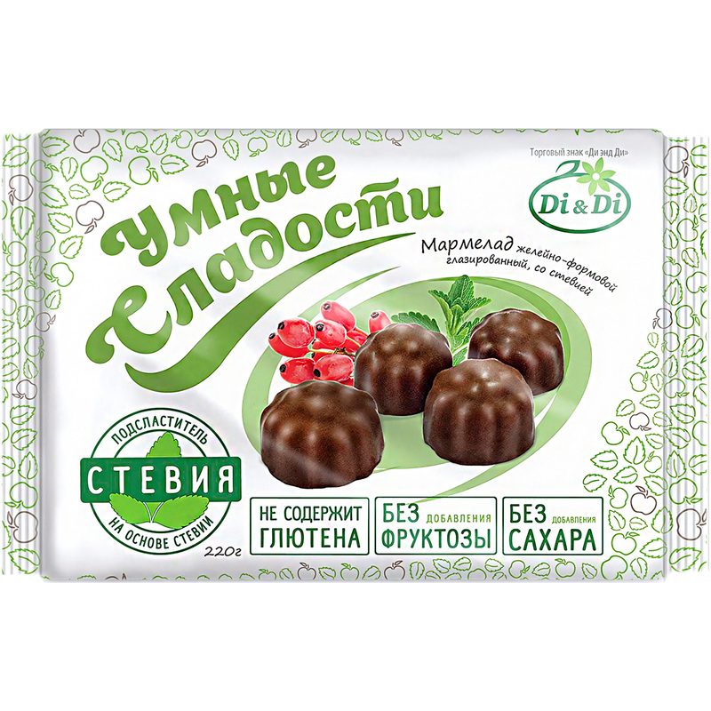 Изображение товара Мармелад Умные сладости Di&Di желейный в шоколадной глазури 220 г