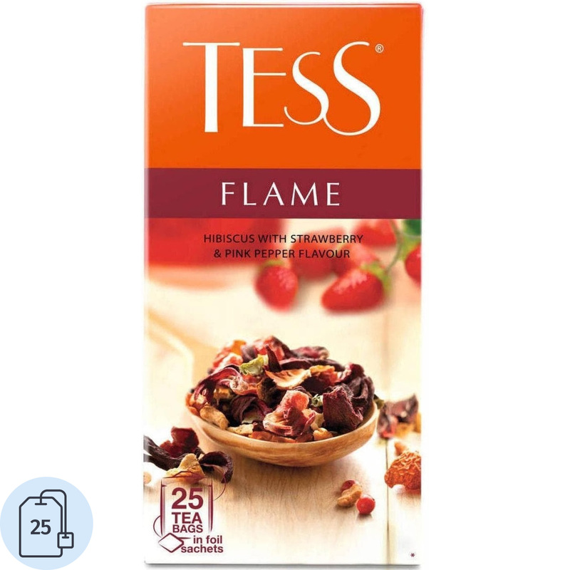 Изображение товара Чай ягодный фруктовый Tess Flame 25 пакетиков земляника розовый перец