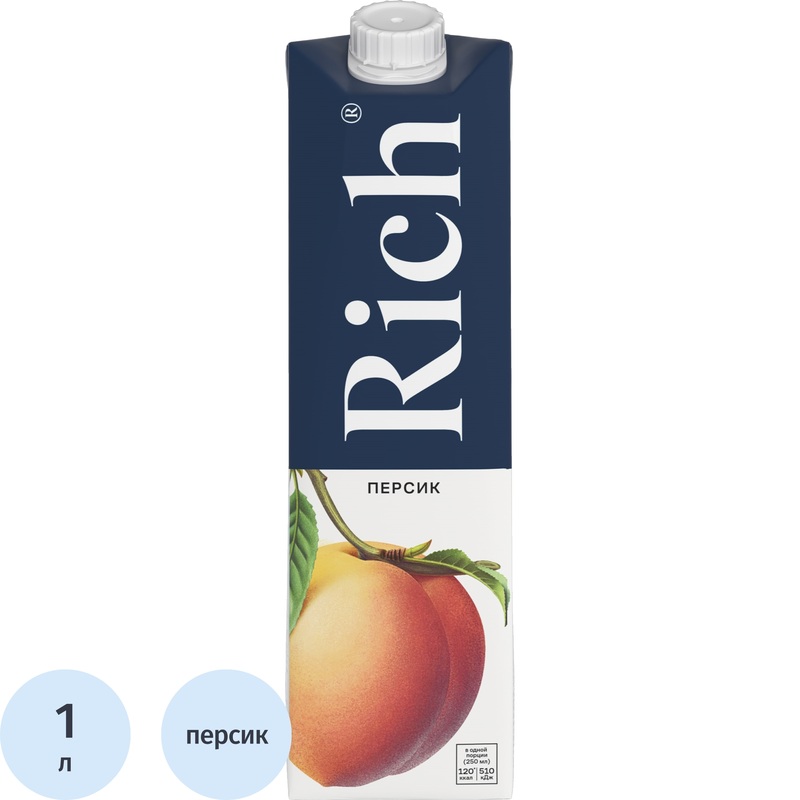 Изображение товара Сок Rich персиковый 1 литр - натуральный вкус персика