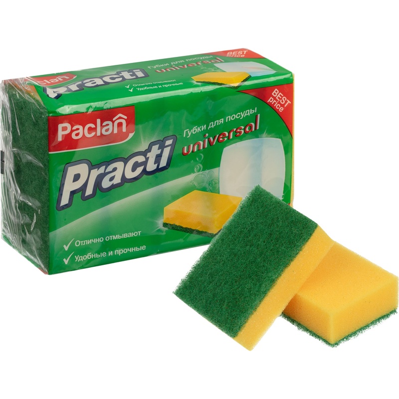 Изображение товара Губка для посуды Paclan Practi Universal 9x6 см с абразивным слоем 5 штук