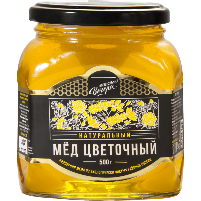 Изображение товара Мед Медовые Вечера Цветочный 500 г натуральный в стеклянной банке