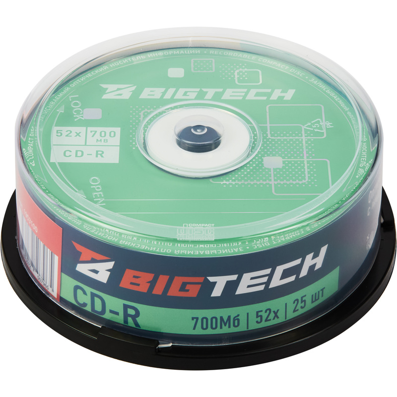Изображение товара Диск CD-R BigTech 700 МБ 52x cake box YCDRB003 - 25 штук