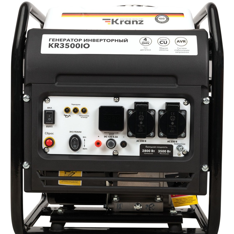 Изображение товара Генератор бензиновый Kranz KR3500IO инверторный 3.5 кВт 220В 12В