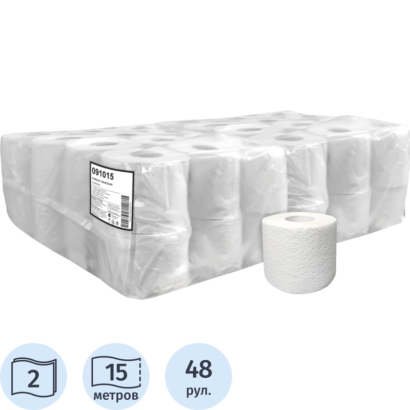 Изображение товара Бумага туалетная 2-слойная белая (48 рулонов в упаковке)