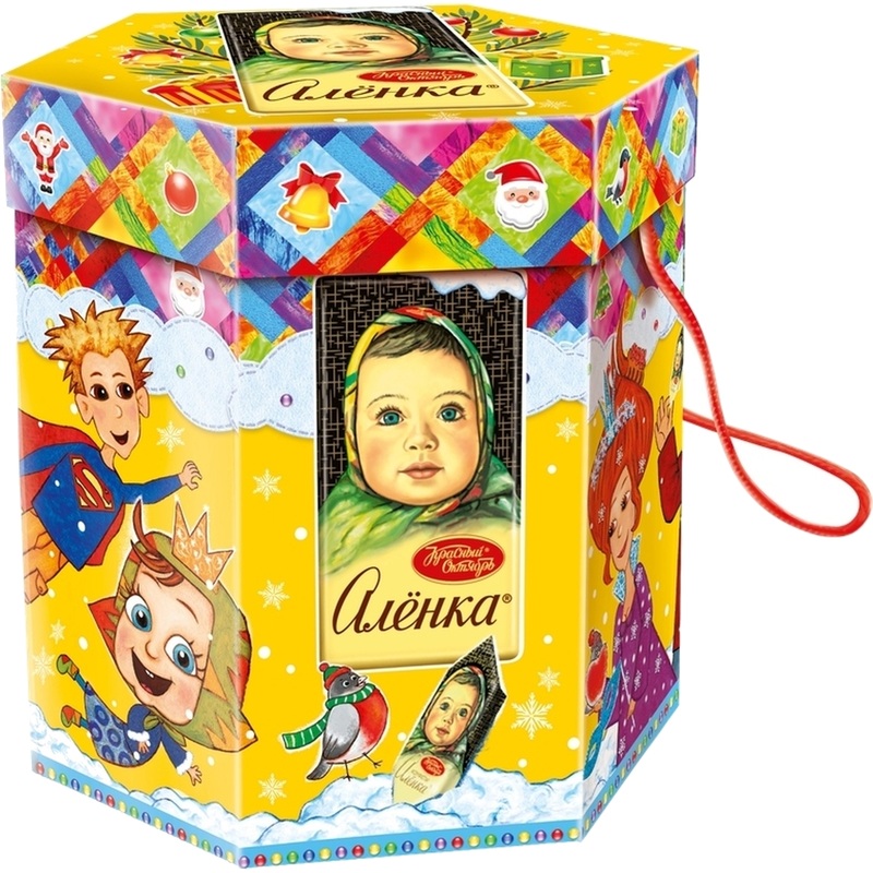 Изображение товара Новогодний сладкий подарок Аленка 400 г, ассорти конфет и шоколада, упаковка из картона