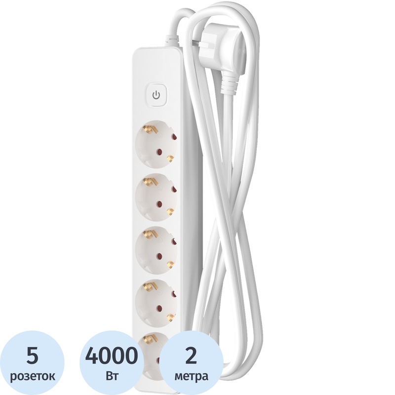 Изображение товара Удлинитель Фотон 16-25ЕS 5 розеток 2 м с заземлением и выключателем белый
