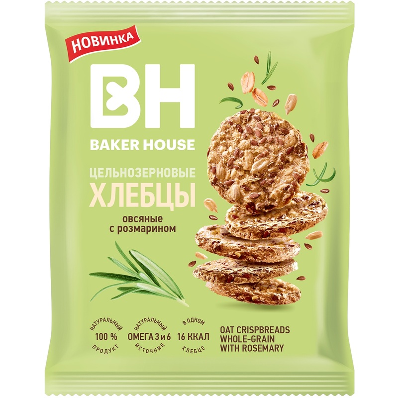 Изображение товара Хлебцы цельнозерновые овсяные с розмарином Baker House 50 г