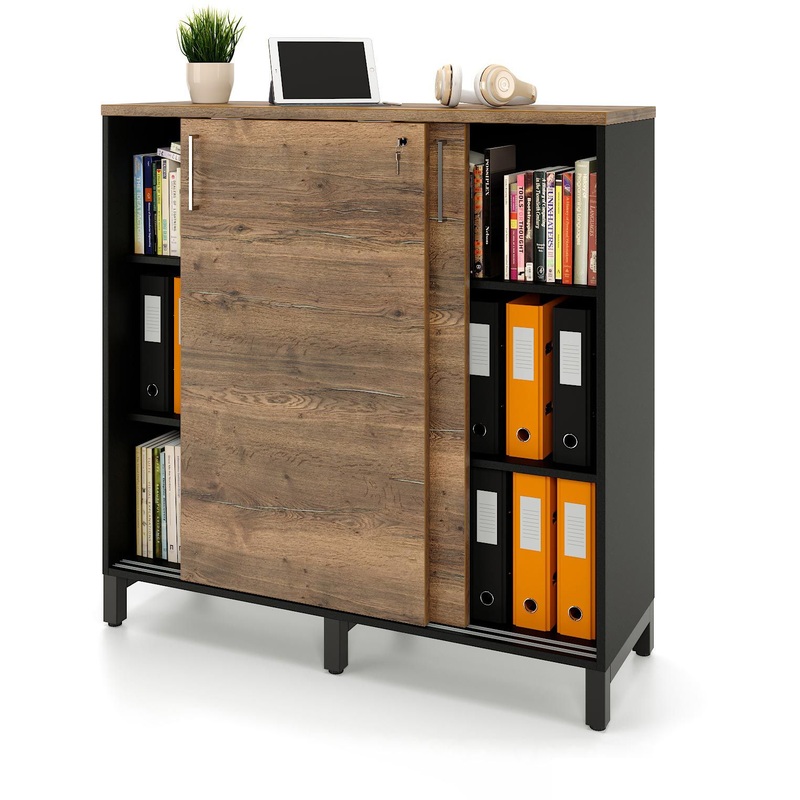 Изображение товара Стеллаж для документов Zamm Формат 11446 дуб галифакс олово/чёрный 1200х600х1210 мм