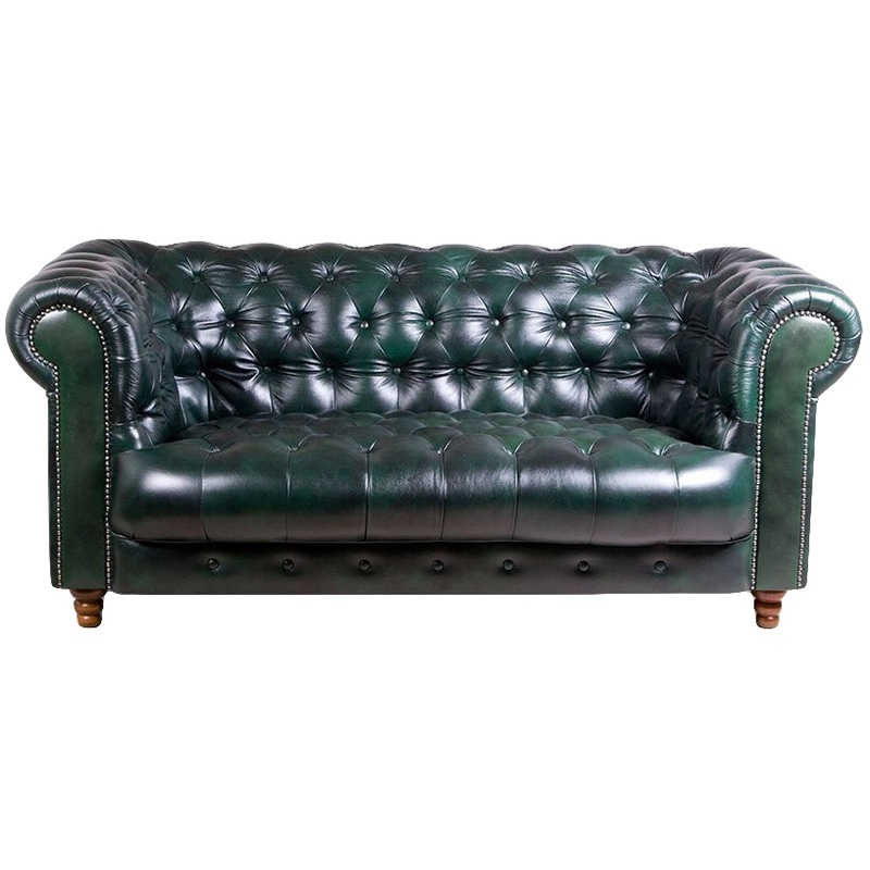 Изображение товара Диван двухместный Chester зеленый (натуральная кожа)