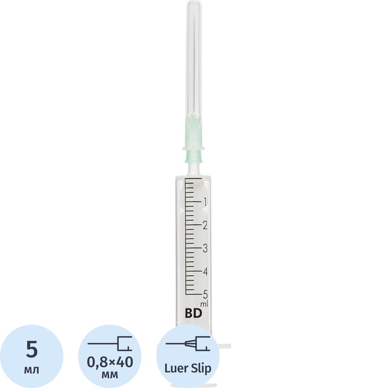Изображение товара Шприц двухкомпонентный Discardit 5 мл 21G для инъекций