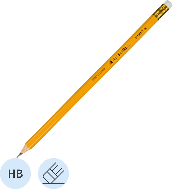 Изображение товара Карандаш чернографитный HB с ластиком Attache Economy заточенный шестигранный желтый корпус