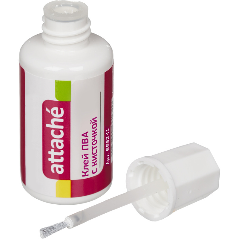 Изображение товара Клей ПВА Attache 20 г с кисточкой для бумаги ткани и дерева