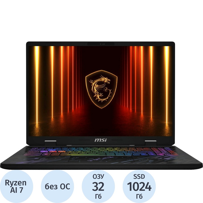 Изображение товара Ноутбук игровой MSI Pulse Pulse A16 AI+ C3HWFKG-031XRU 16" чёрный AMD Ryzen AI 7 350/32 ГБ/SSD 1024 ГБ/NVIDIA GeForce RTX 5060 (9S7-15PK11-031)