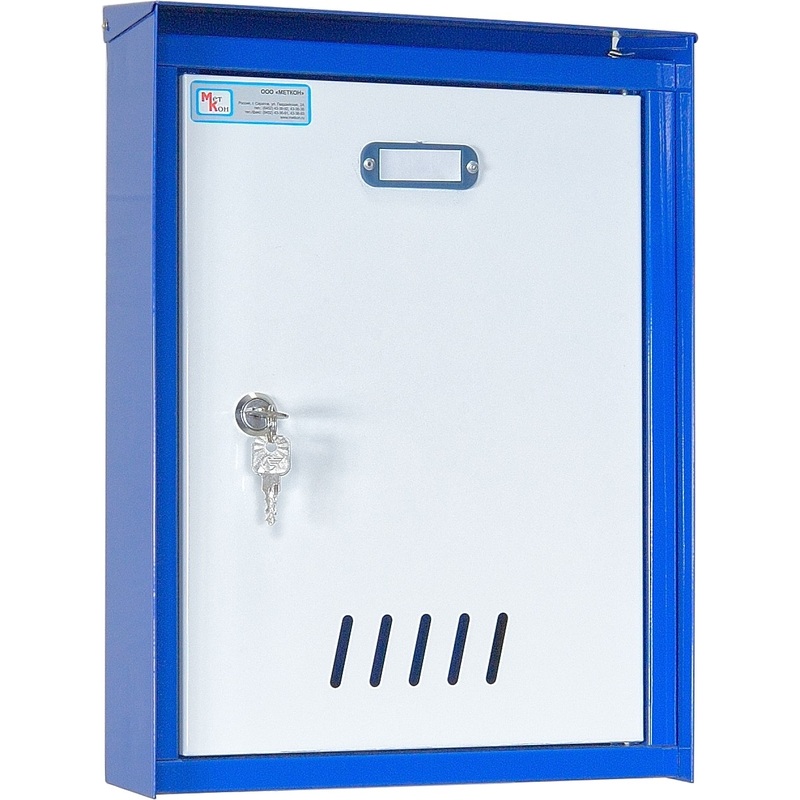 Изображение товара Металлический почтовый ящик ЯП-2 1-секционный бело-синий, крепление к стене