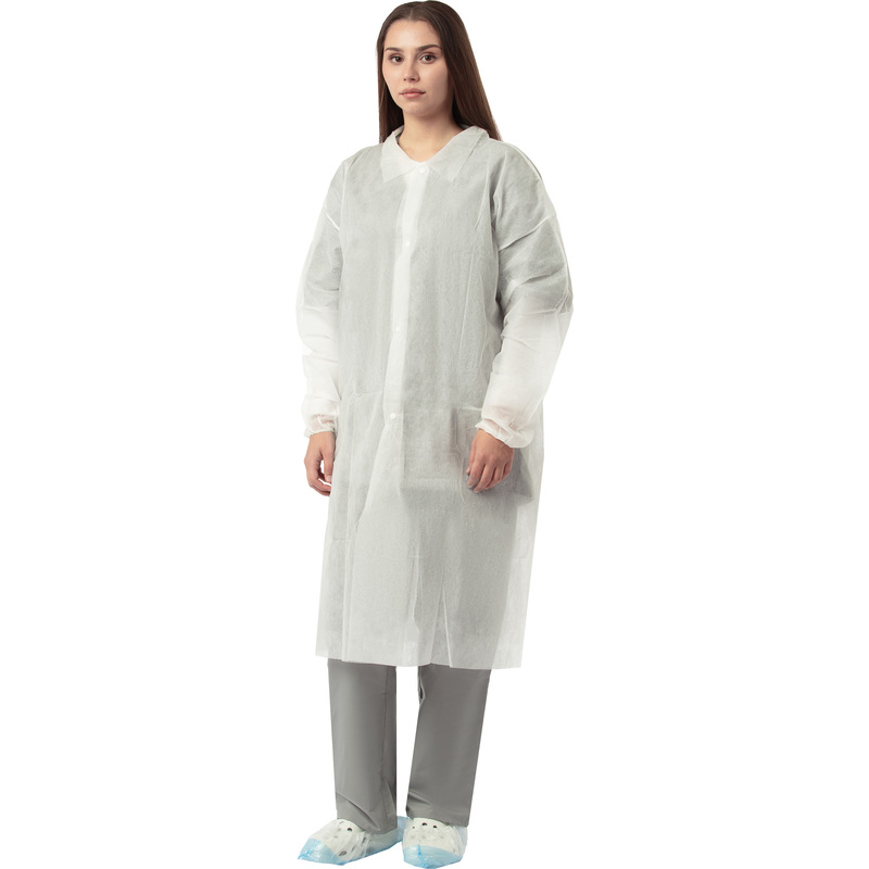 Изображение товара Одноразовый процедурный халат Комус XXL из спанбонда 30 г/кв.м, белый, 10 шт