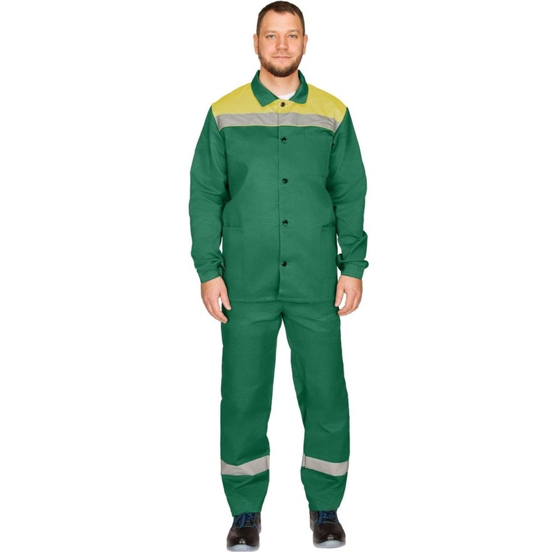 Изображение товара Рабочий летний мужской костюм л16-КБР с СОП зелёный жёлтый размер 60-62