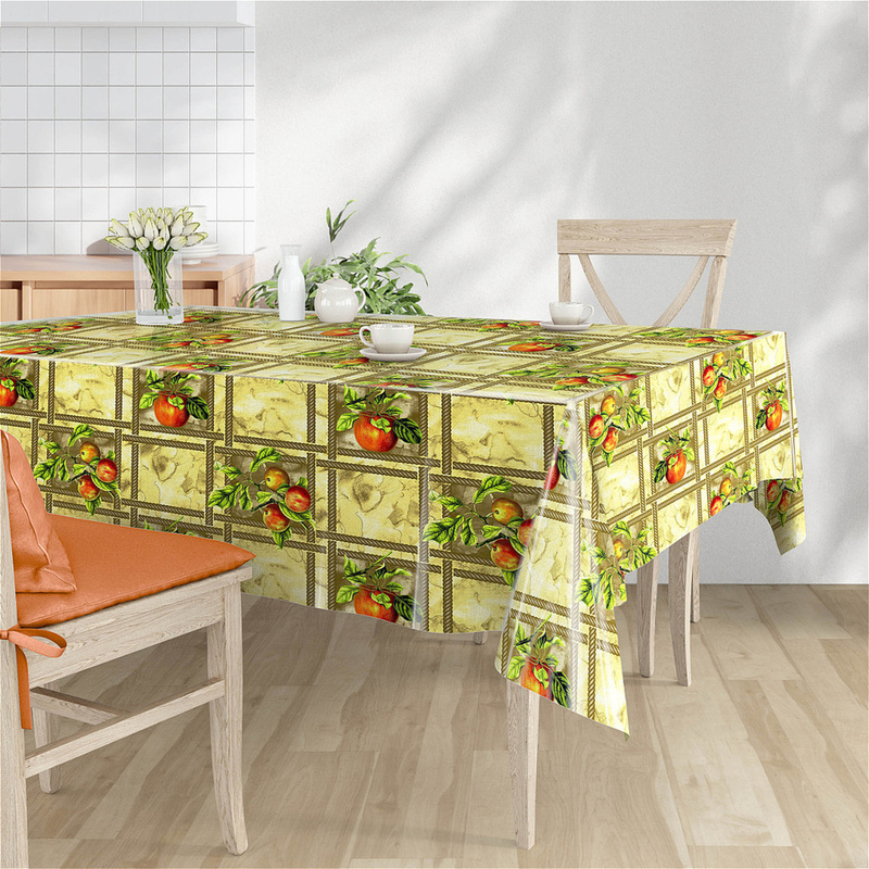 Изображение товара Клеенка на стол Kitchen World Яблоки на ветках 140x180 см водонепроницаемая
