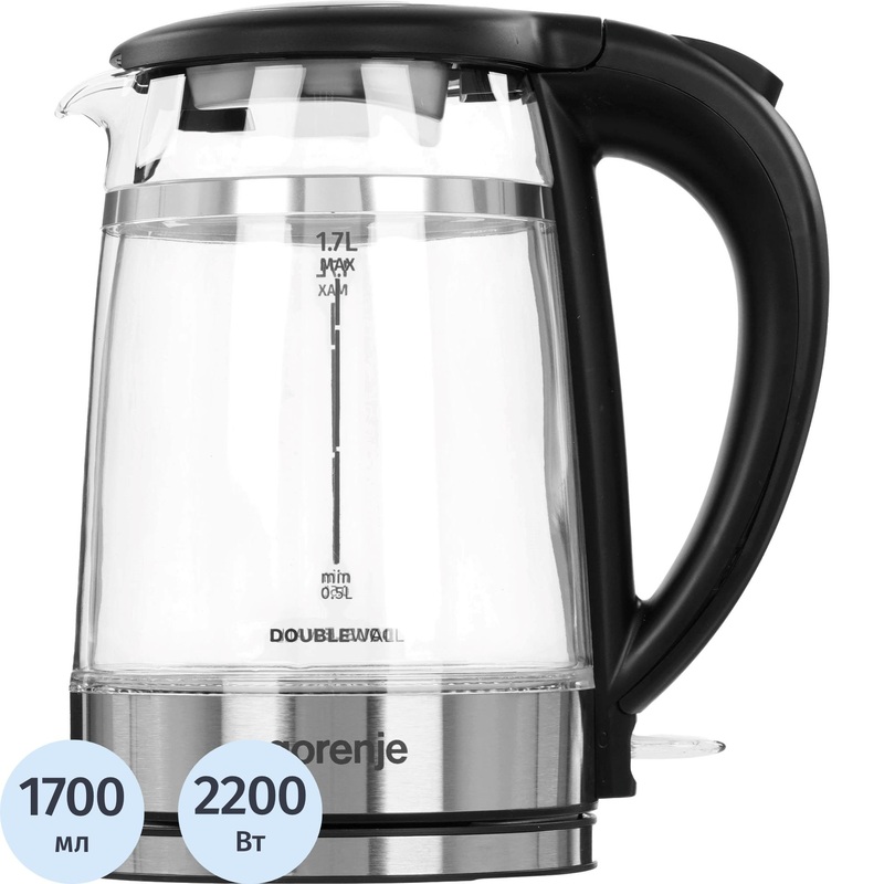 Изображение товара Электрический чайник Gorenje K17GDW чёрный 1.7л 2200Вт стекло