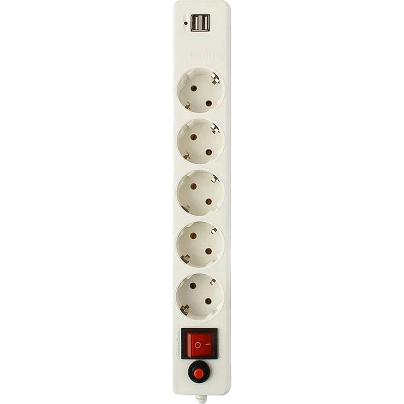 Изображение товара Сетевой фильтр Гарнизон ECL-5-U2-W-1.8 с 5 розетками и 2 USB портами