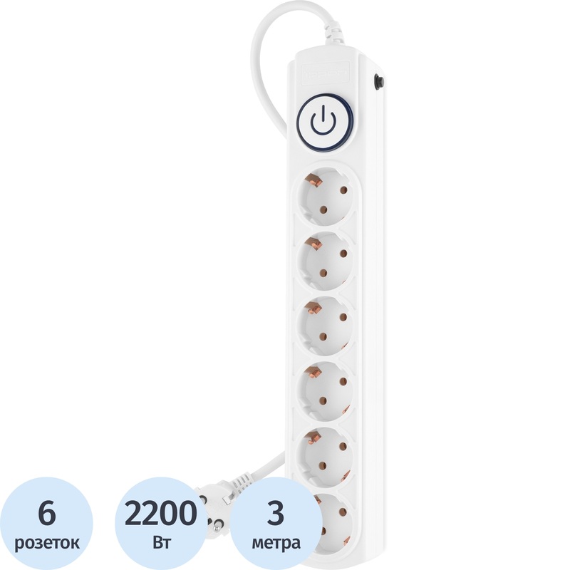 Изображение товара Сетевой фильтр Ippon BK-6-EU-3-10-W 6 розеток 3м защита от перенапряжения