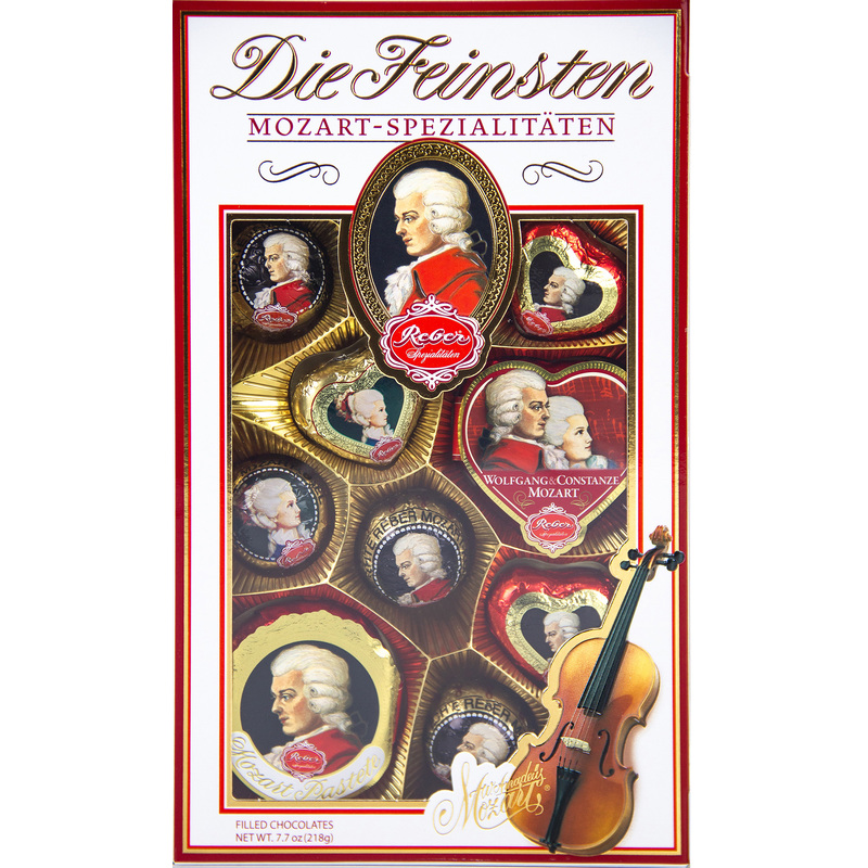 Изображение товара Конфеты шоколадные Mozart Reber 218 г молочный и тёмный с марципаном и пралине