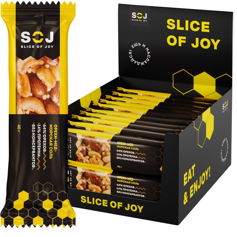 Изображение товара Батончик ореховый SOJ с медом и морской солью 40 г