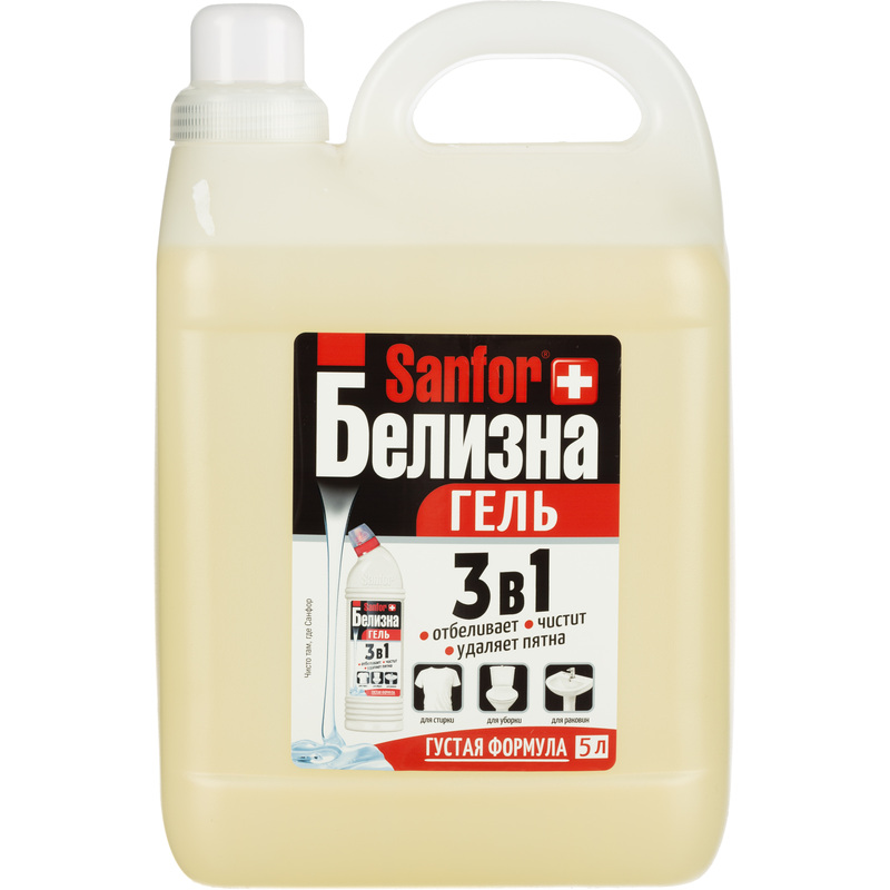 Изображение товара Отбеливатель Санфор гель 5л для белого белья и дезинфекции хлор 5-15%