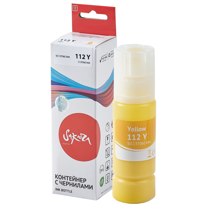 Изображение товара Совместимые желтые чернила Sakura C13T06C44A для Epson 112Y высокая емкость