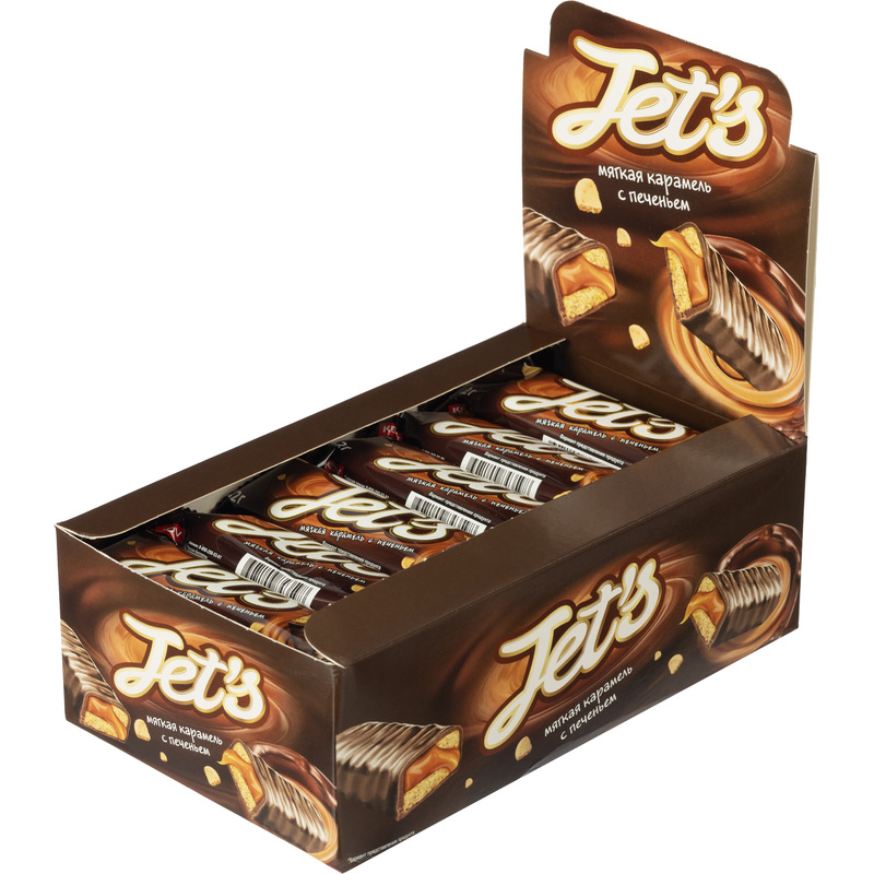 Изображение товара Шоколадный батончик JET S с печеньем и карамелью 42 г