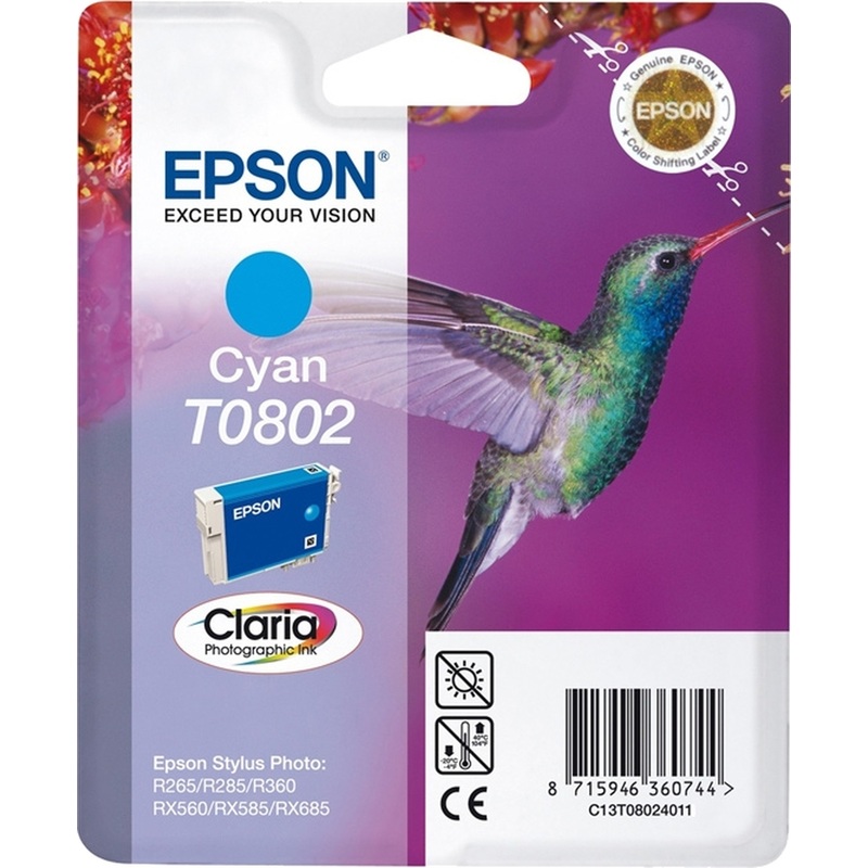 Изображение товара Картридж струйный Epson T0802 C13T08024011 голубой оригинальный