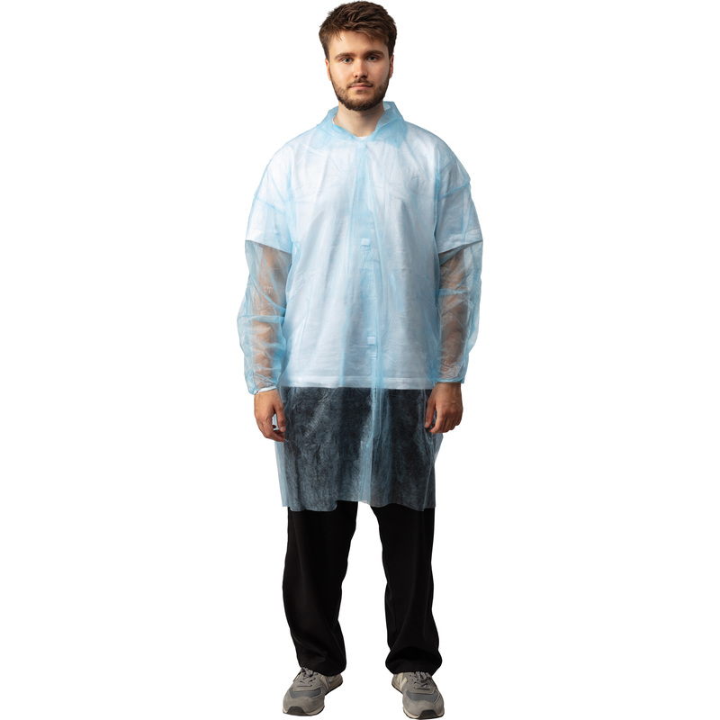 Изображение товара Одноразовый процедурный халат на липучке 110 см XXL голубой 10 штук