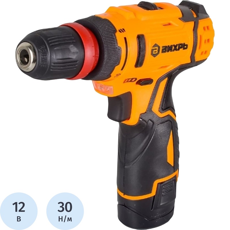 Изображение товара Дрель-шуруповерт Вихрь ДА-12Л-2КC с двумя аккумуляторами и зарядным устройством