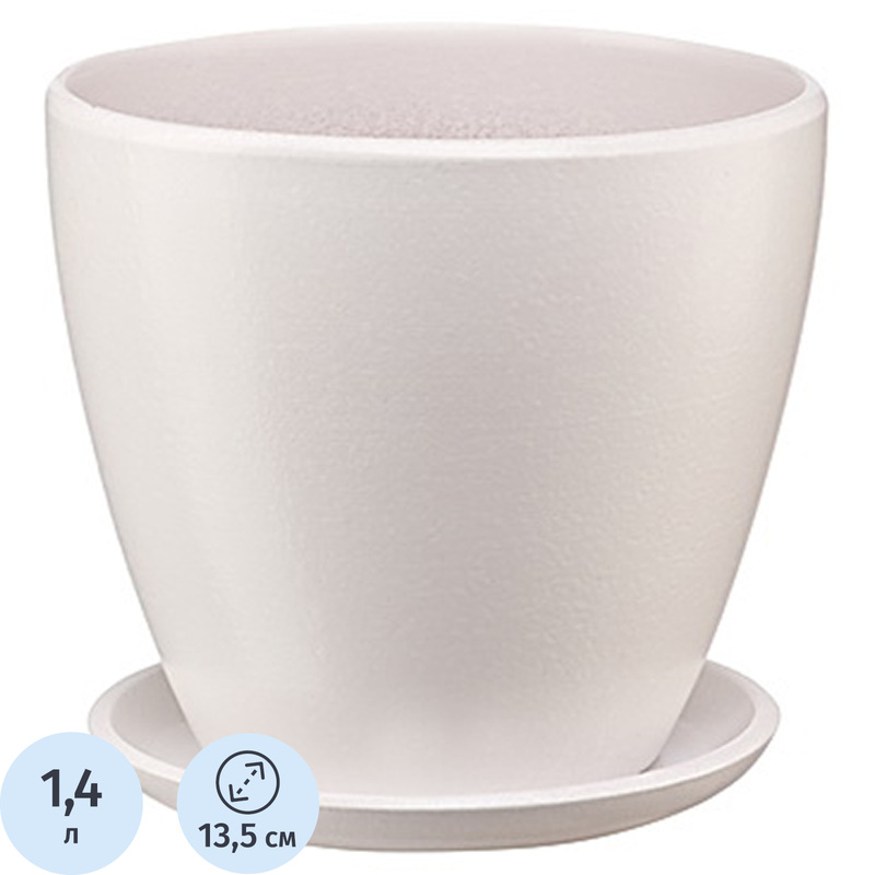 Изображение товара Горшок для цветов Вещицы 1.4 л молочно-белый с поддоном