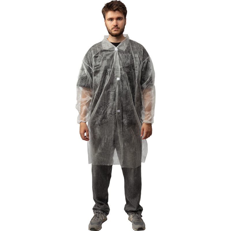 Изображение товара Одноразовый процедурный халат Снаблайн 110 см, XL, белый, упаковка 10 штук