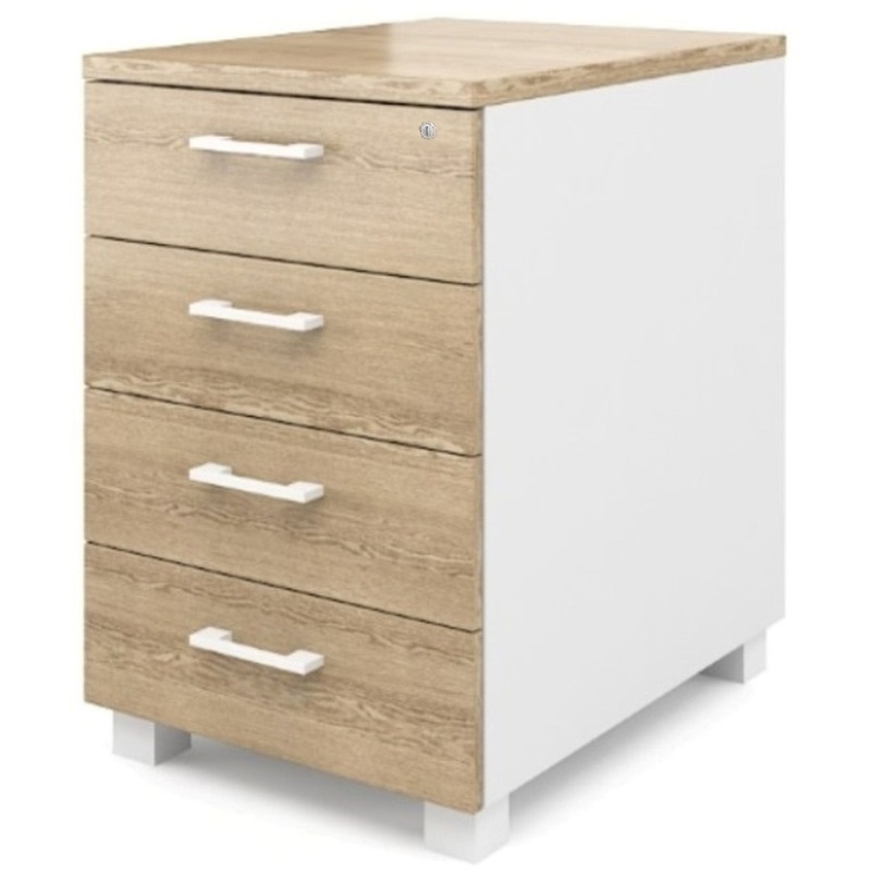 Изображение товара Уценка. Тумба приставная Alba AL-3.2 с центральным замком (дуб нельсон/белый, 500х680х750 мм, 4 ящика). уц_меб