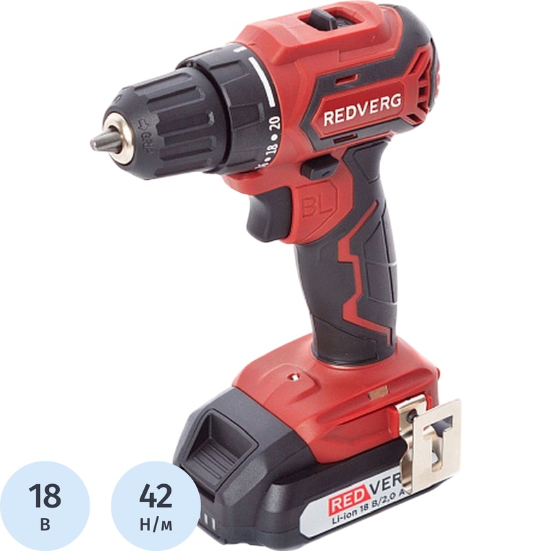 Изображение товара Дрель-шуруповёрт аккумуляторная Redverg RD-S18MBL/U с двумя аккумуляторами