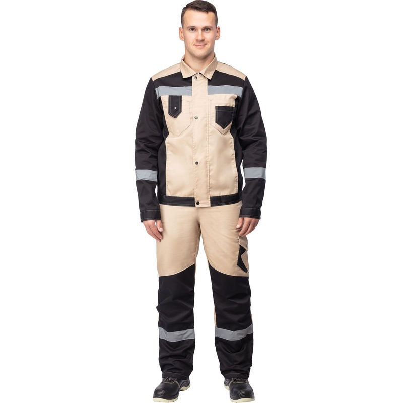 Изображение товара Костюм рабочий летний мужской л21-КБР с СОП бежевый/черный 44-46